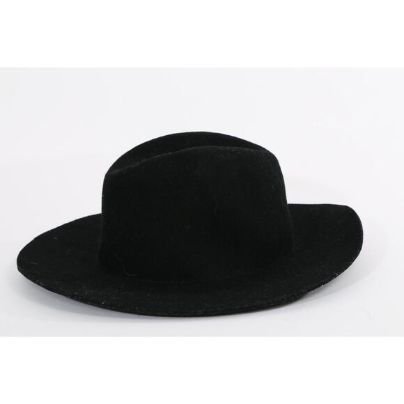 Vintage Black Fedora Hat Gold Band Trim Wide Brim Classic Elegant Unisex Style - Picture 5 of 6